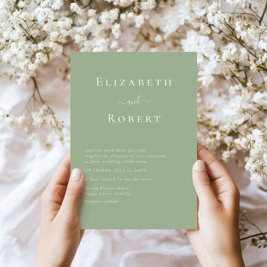 Sage Green Modern Minimalist Script Wedding Einladung