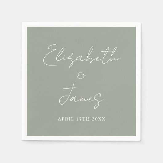 Sage Green Modern Minimalist Script Wedding Serviette (Vorderseite)