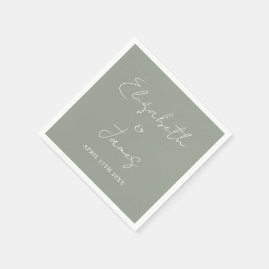 Sage Green Modern Minimalist Script Wedding Serviette (Ecke)