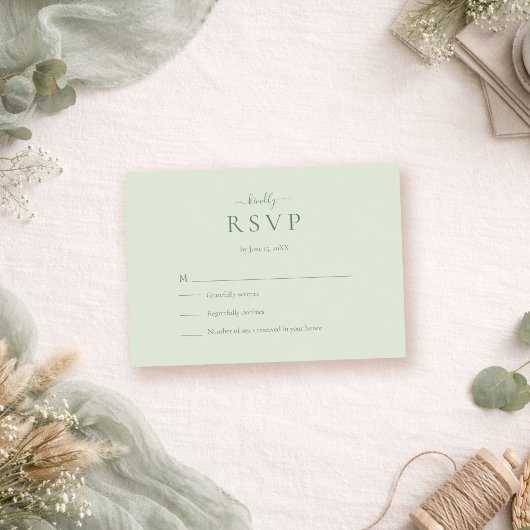 Sage Green Modern Minimalist Wedding RSVP Card Karte