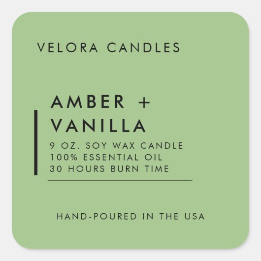 Sage Green Modern Minimalistisch Candle Label Aufk Quadratischer Aufkleber (Vorderseite)