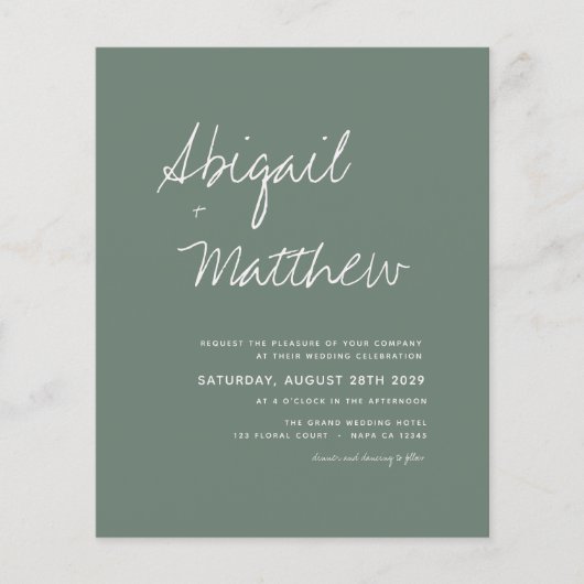 Sage Green Modern Minimalistisch Handwriting Weddi (Vorderseite)