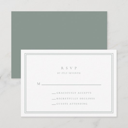 Sage Green Modern Minimalistisch I Wedding RSVP Ca Karte (Vorne/Hinten)