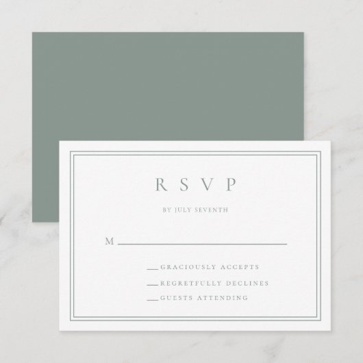 Sage Green Modern Minimalistisch II Wedding RSVP C Karte (Vorne/Hinten)