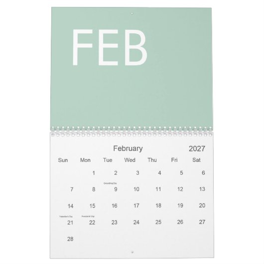 Sage Green Modern Minimalistisch Kalender (Feb 2027)