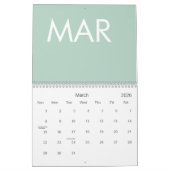 Sage Green Modern Minimalistisch Kalender (Mär 2026)