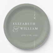 Sage Green Modern Minimalistisch Monogram Wedding Pappteller (Vorderseite)