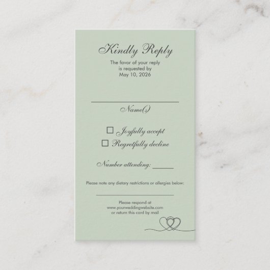 Sage Green Modern Mix and Match Wedding RSVP Card Visitenkarte (Vorderseite)