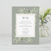 Sage Green Modern Monogram Greenerity Wedding Einladung (Stehend Vorderseite)