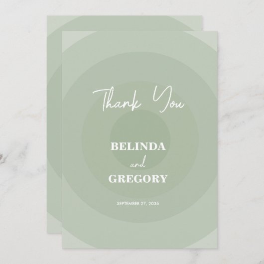 Sage Green Modern Monogram Wedding Dankeskarte (Vorne/Hinten)