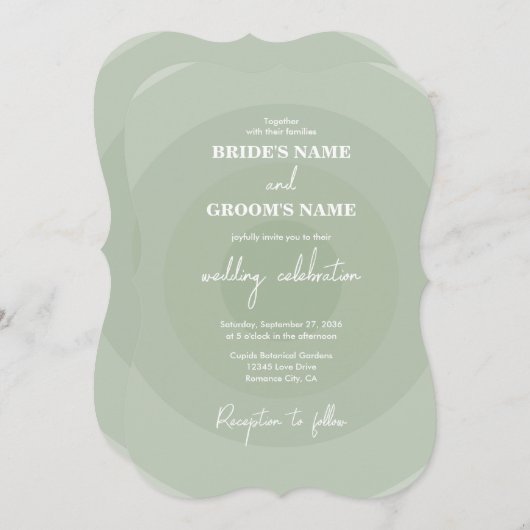 Sage Green Modern Monogram Wedding Einladung (Vorne/Hinten)