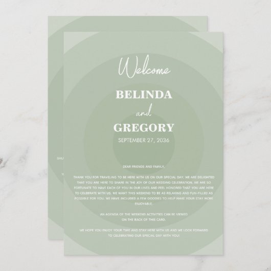 Sage Green Modern Monogram Wedding Itinerary Programm (Vorne/Hinten)