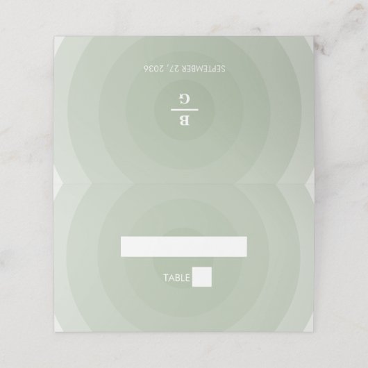 Sage Green Modern Monogram Wedding Platzkarte (Außenseite Aufgefaltet)