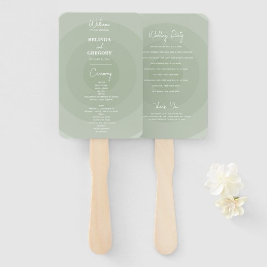 Sage Green Modern Monogram Wedding Program Fächer (Vorne und Hinten)