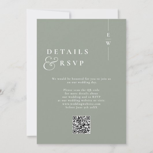 Sage Green Modern Monogram Wedding QR Code Einladung (Rückseite)