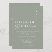 Sage Green Modern Monogram Wedding QR Code Einladung (Vorne/Hinten)