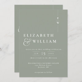 Sage Green Modern Monogram Wedding QR Code Einladung