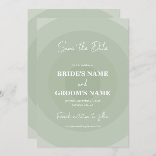 Sage Green Modern Monogram Wedding Save The Date (Vorne/Hinten)