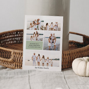 Sage Green Modern Neutral 5 Foto Elegant Feiertagskarte