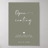 Sage Green Modern Open Seating Wedding Sign Poster (Vorne)