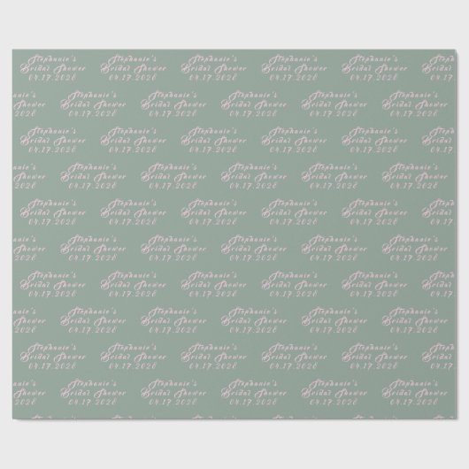 Sage Green Modern Pattern Bridge Brautparty Geschenkpapier (Flach)