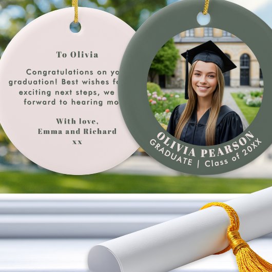Sage Green Modern Photo Graduation Keepsake Keramik Ornament