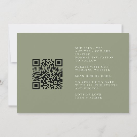 Sage Green Modern QR Code Foto Save the Date (Rückseite)
