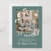 Sage Green Modern Ribbon Family Photo Eid Mubarak Feiertagskarte (Vorderseite)