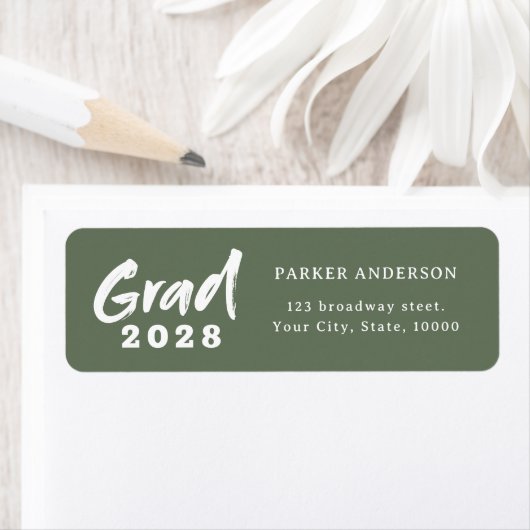 Sage Green Modern Script Abschluss Rücksendeadress (Insitu)