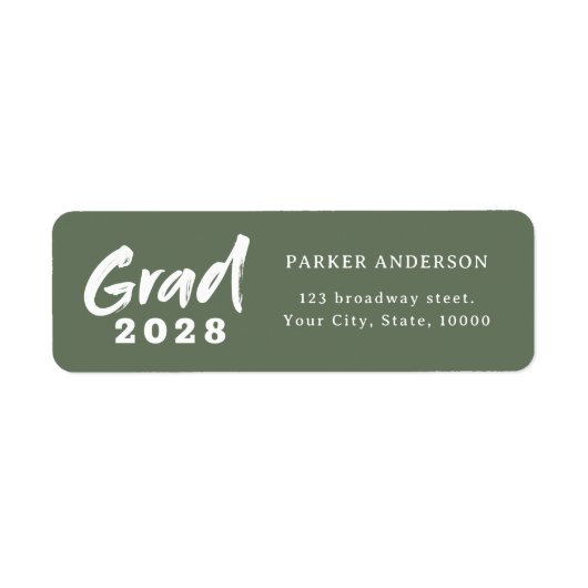 Sage Green Modern Script Abschluss Rücksendeadress (Vorne)