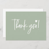 Sage Green Modern Script Baby Dusche Dankeskarte (Vorne/Hinten)