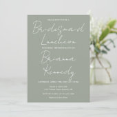 Sage Green Modern Script Bridesmaids Luncheon Einladung (Stehend Vorderseite)