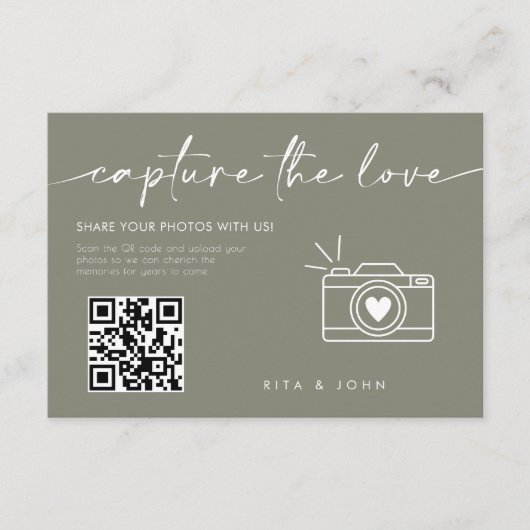 Sage Green Modern Script Capture Die Liebe QR-Code Begleitkarte (Vorderseite)