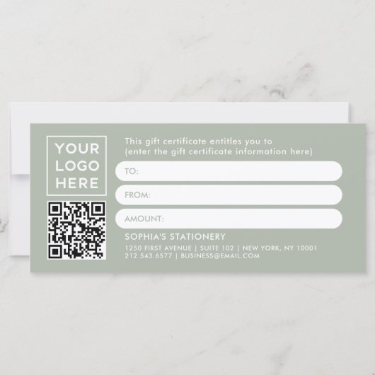 Sage Green Modern Script | Geschenkgutschein (Rückseite)