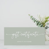 Sage Green Modern Script | Geschenkgutschein (Stehend Vorderseite)