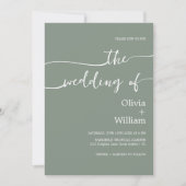 Sage Green Modern Script Hochzeitseinladung Einladung (Vorderseite)