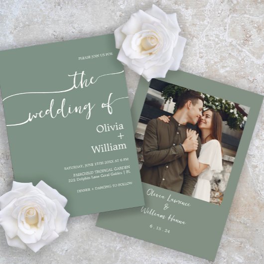 Sage Green Modern Script Hochzeitseinladung Einladung