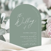 Sage Green modern script minimalist arch wedding Einladung