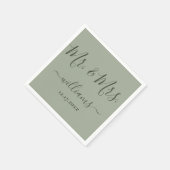Sage Green Modern Script Mr. and Mrs Wedding Serviette (Ecke)