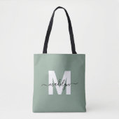 Sage Green Modern Script Name Monogram Tasche (Vorderseite)