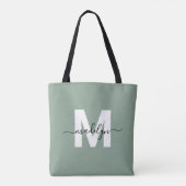 Sage Green Modern Script Name Monogram Tasche (Rückseite)