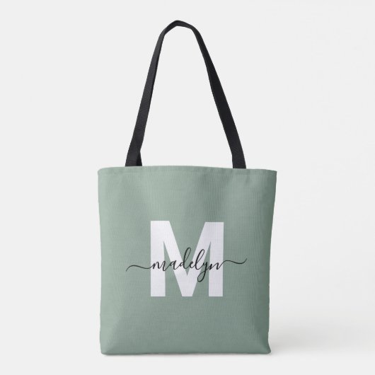 Sage Green Modern Script Name Monogram Tasche (Rückseite)