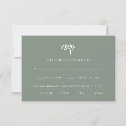 Sage Green Modern Script | Wahl zum Hochzeitsessen RSVP Karte (Vorderseite)