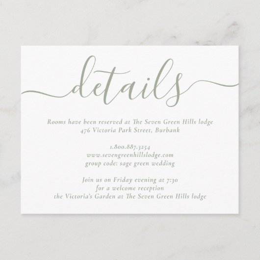 Sage Green Modern Script Wedding Card Begleitkarte (Vorderseite)