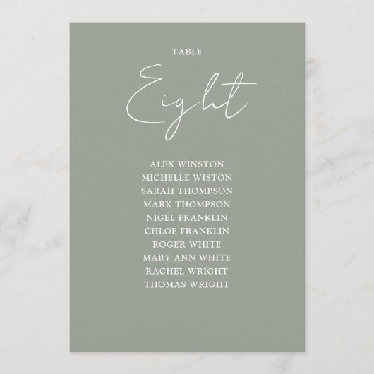 Sage Green Modern Seekarte Tischnummer (Vorderseite)