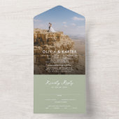 Sage Green Modern Simple Romantic Foto Wedding All In One Einladung (Innen Boden)
