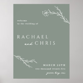 Sage Green Modern Stencied Floral Begrüßungszeiche Poster