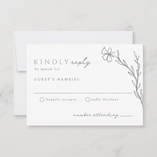 Sage Green Modern Stenciled Botanical RSVP Karte (Vorderseite)