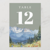 Sage Green Modern Watercolor Mountain Tischnummer (Vorderseite)