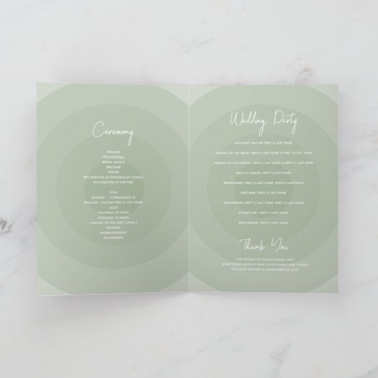 Sage Green Modern Wedding Order of Service Programm (Innenseite)